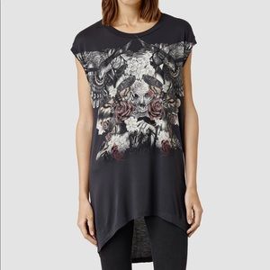 All saints long sleeveless high low skull flora